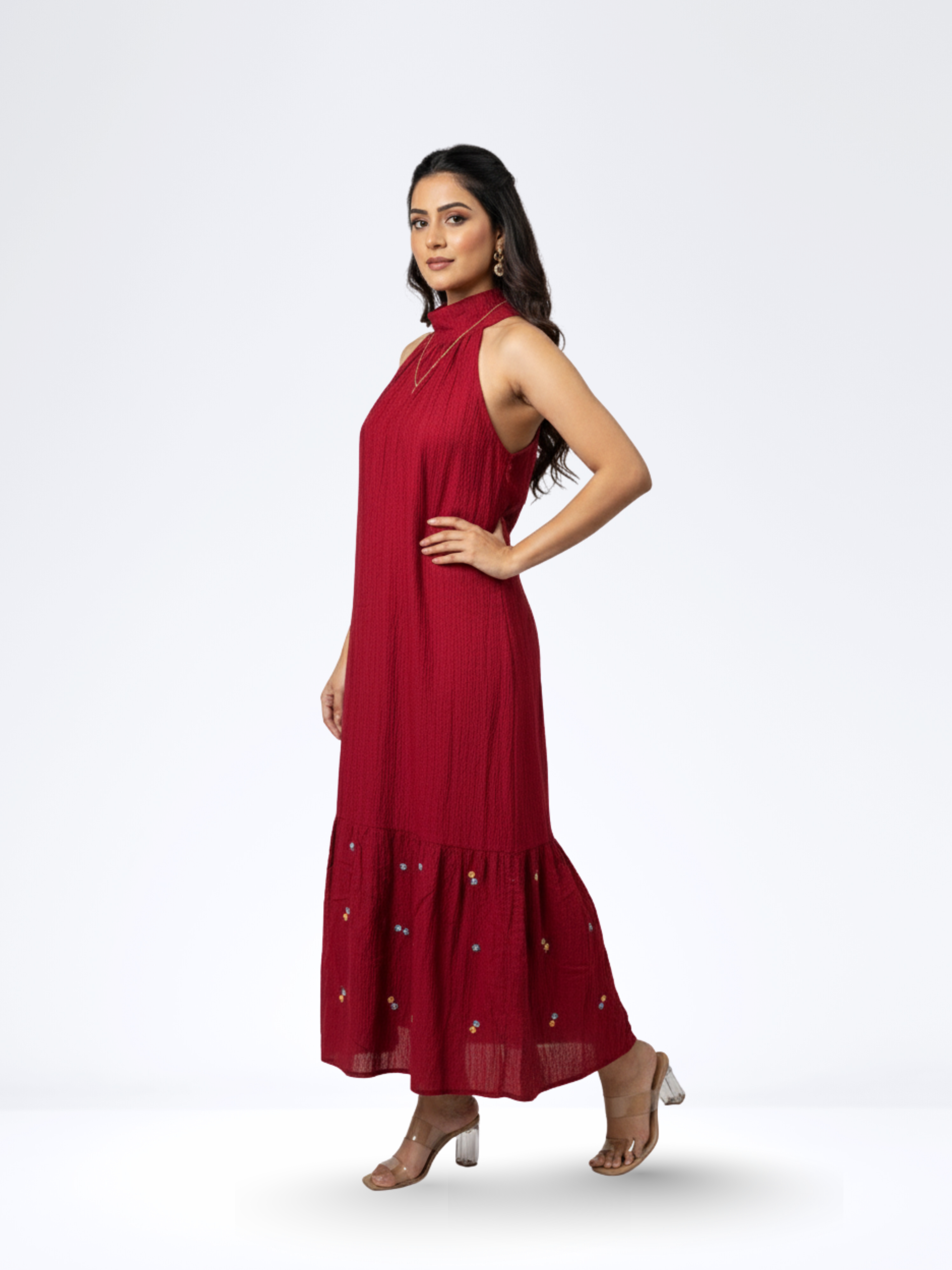 RED FRILL & FLORA DRESS