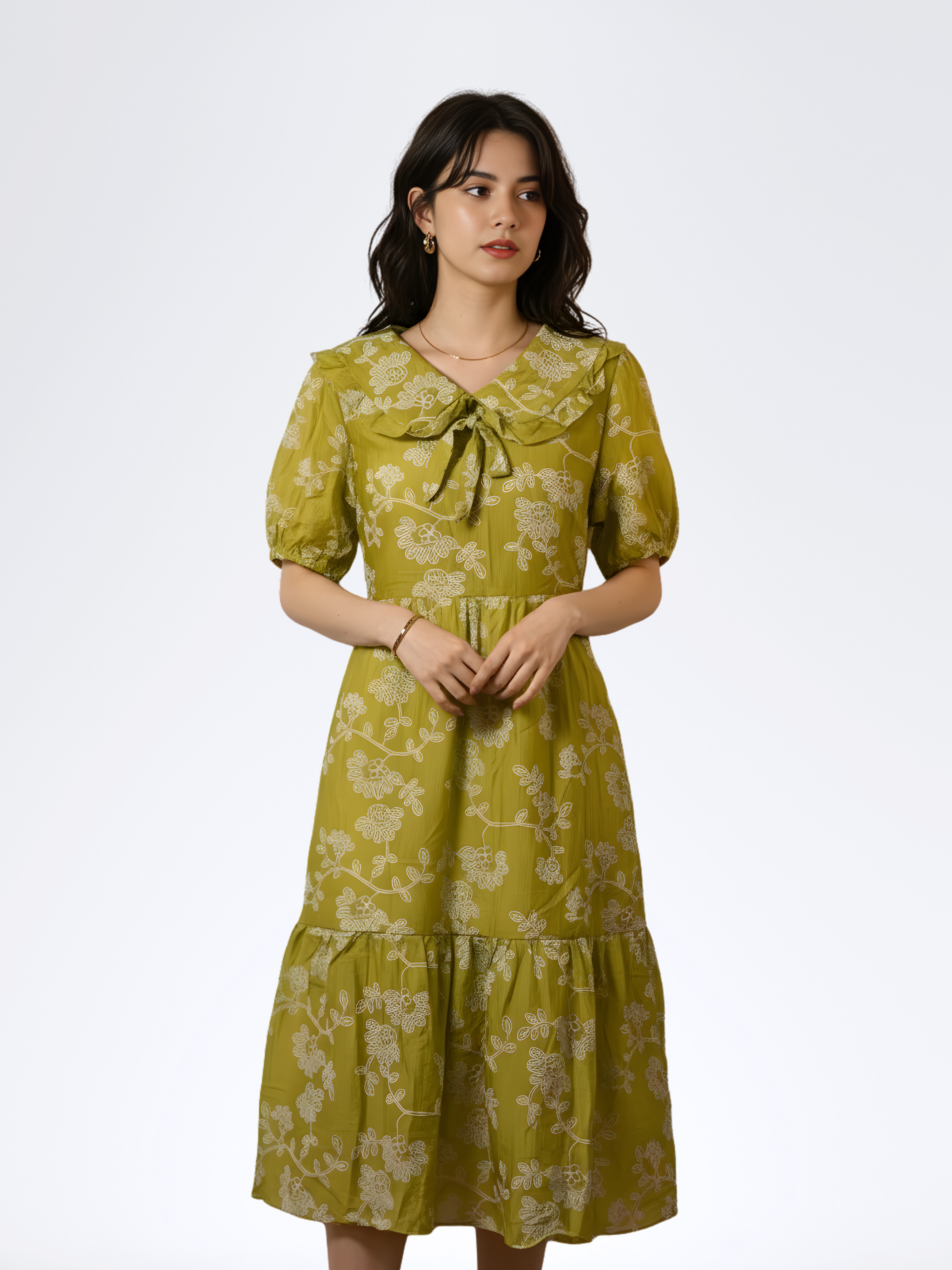 MUSTARD EMBROIDERY FLORA DRESS