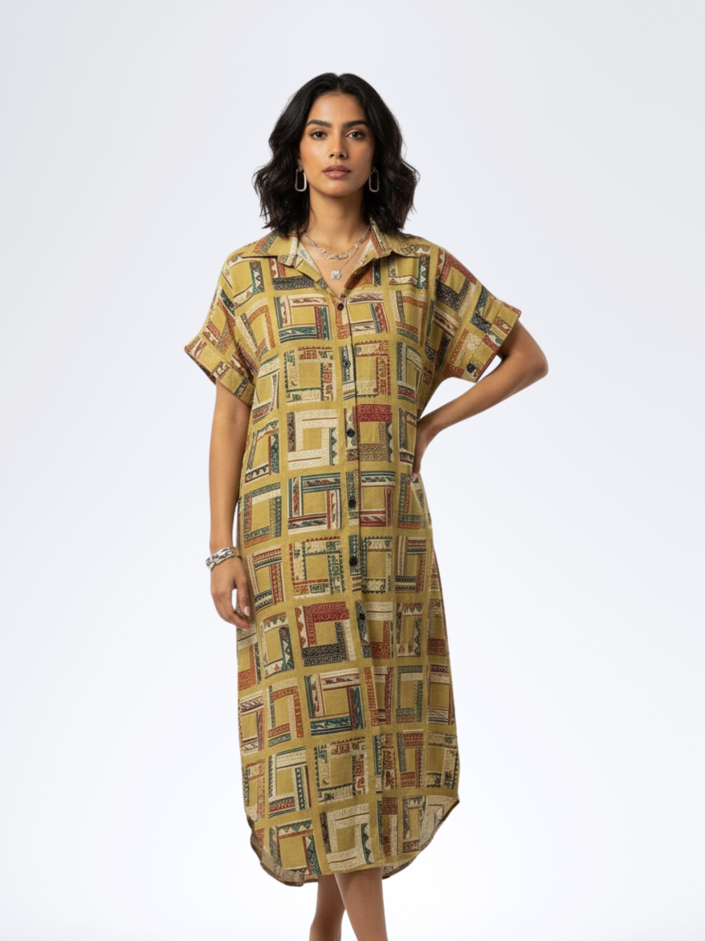 YELLOW BOHO BLOCK DRESS