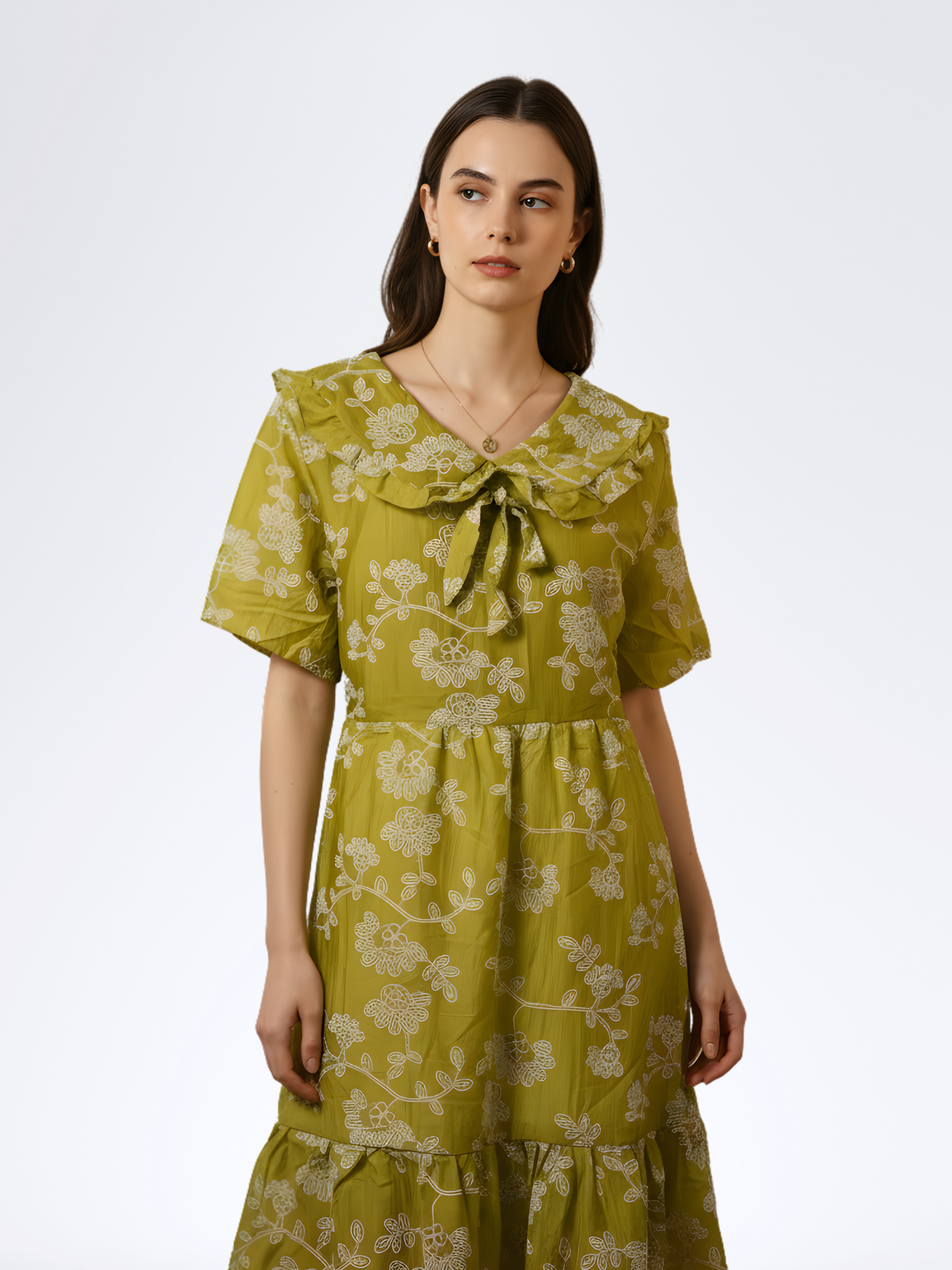 MUSTARD EMBROIDERY FLORA DRESS