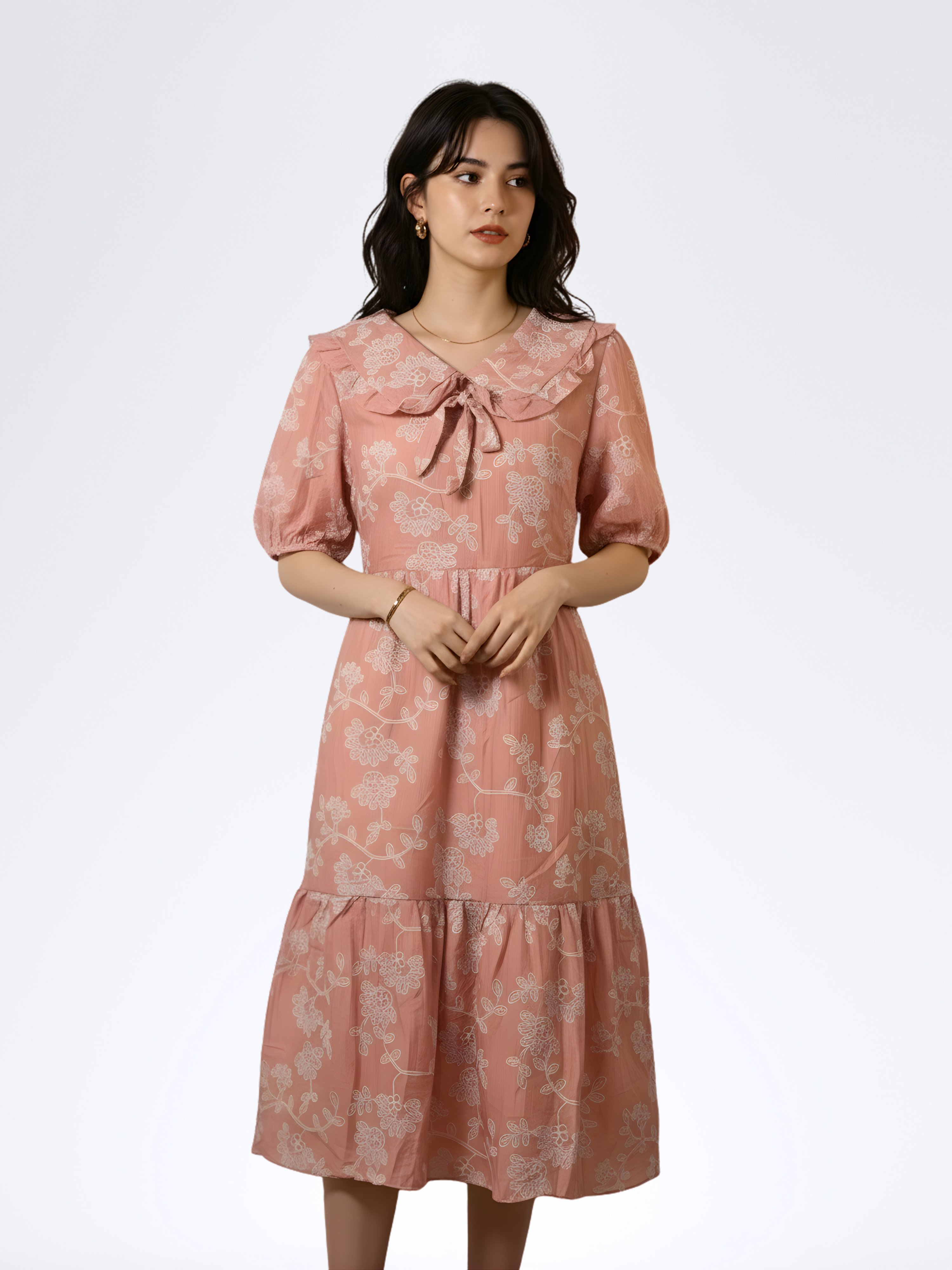 PASTEL PINK EMBROIDERY FLORA DRESS