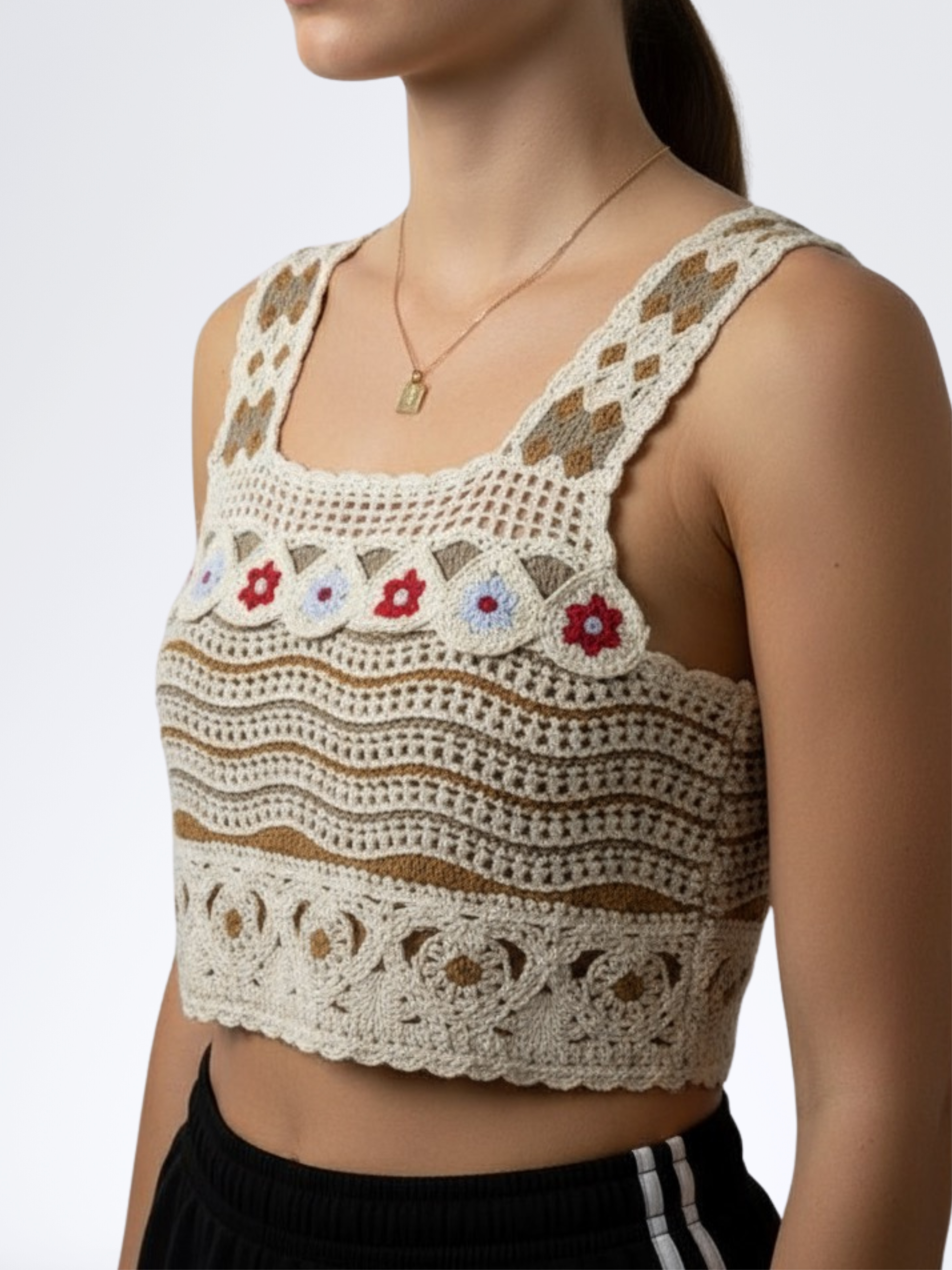 BROWN CROCHET CROP TOP