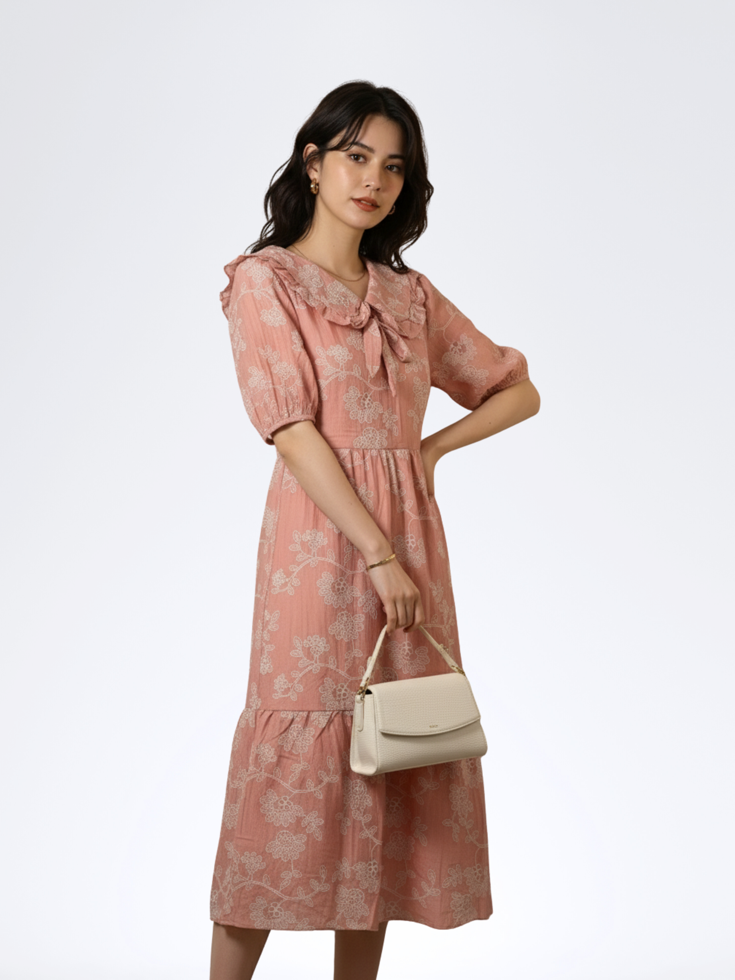 PASTEL PINK EMBROIDERY FLORA DRESS