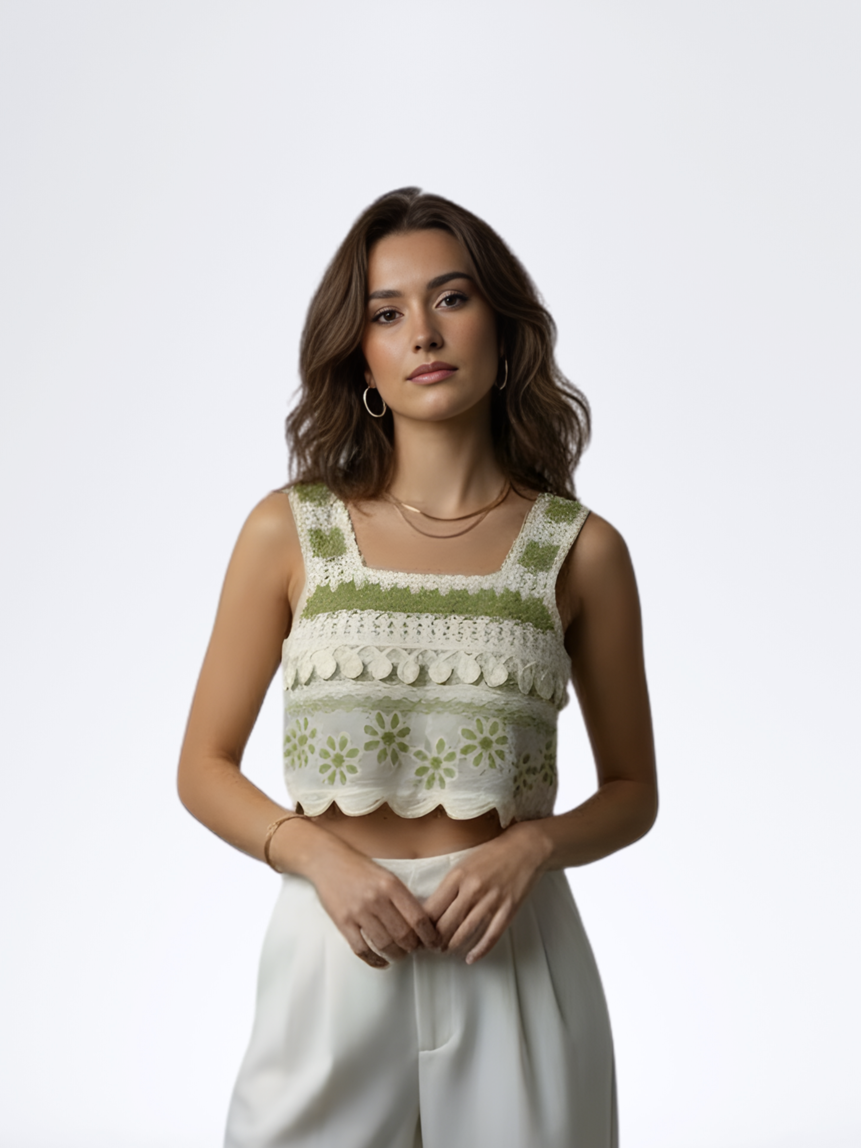 LIGHT GREEN CROCHET LACE CROP TOP