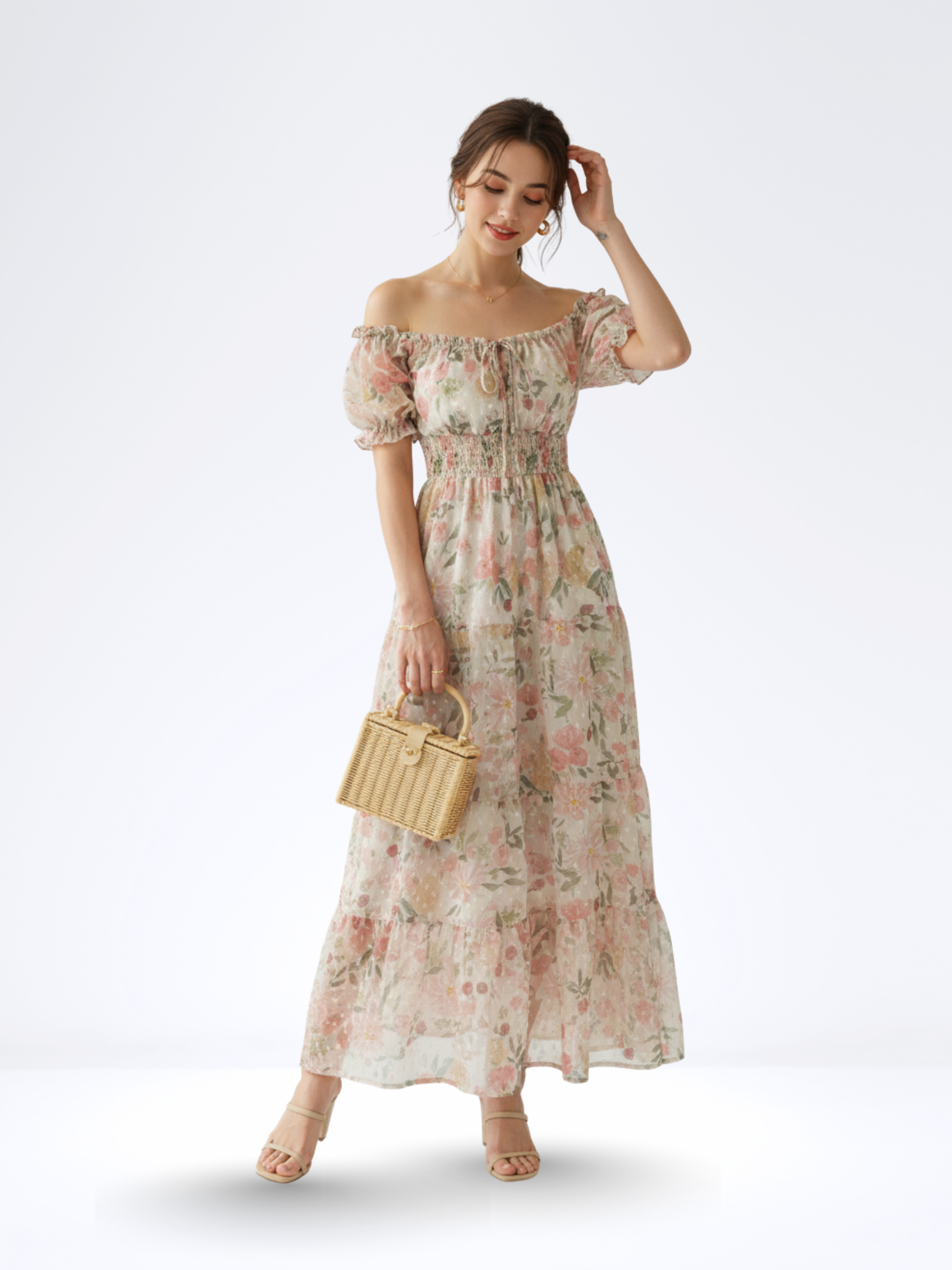 INTAFLORA DRESS WITH SHORT PUFF SLEEVES