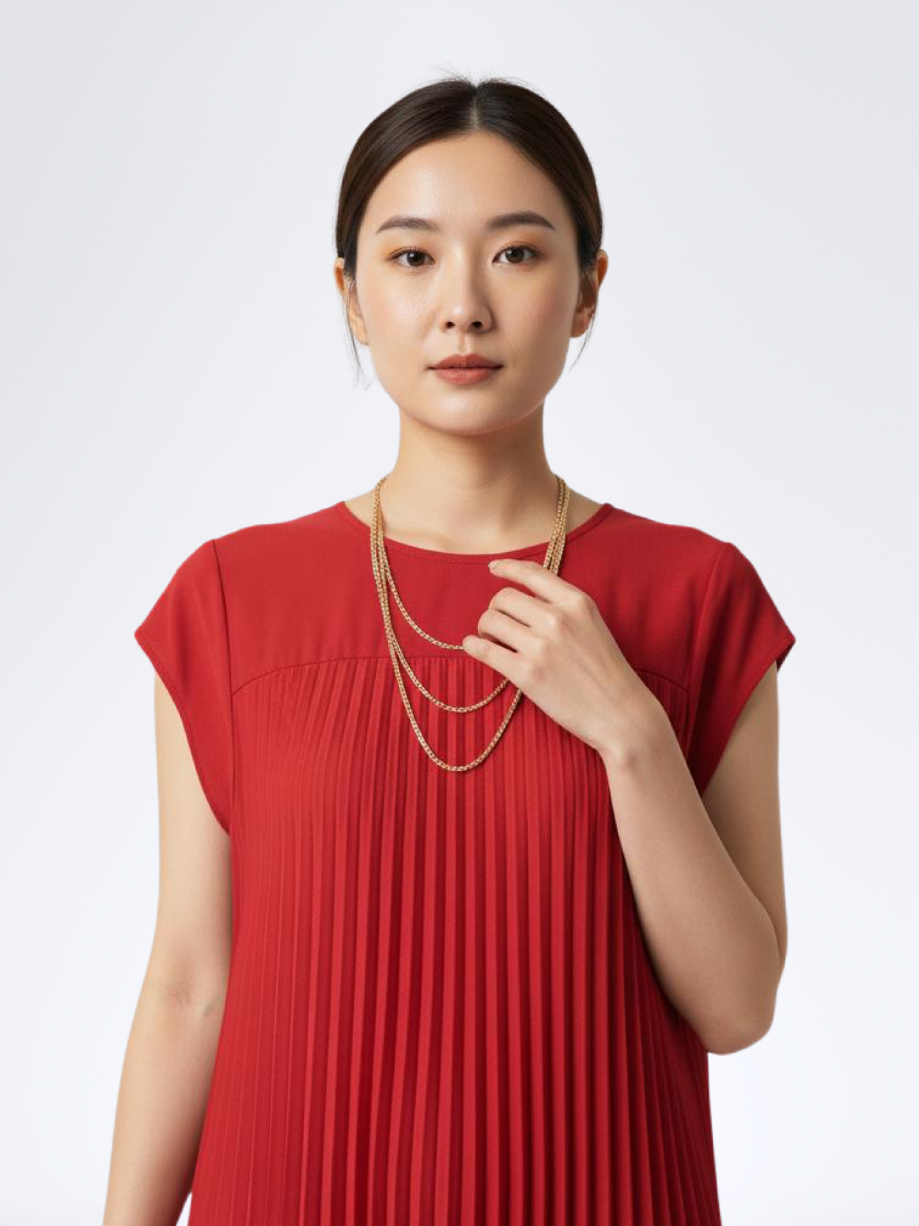 RED PLEATED MAXI DRESS