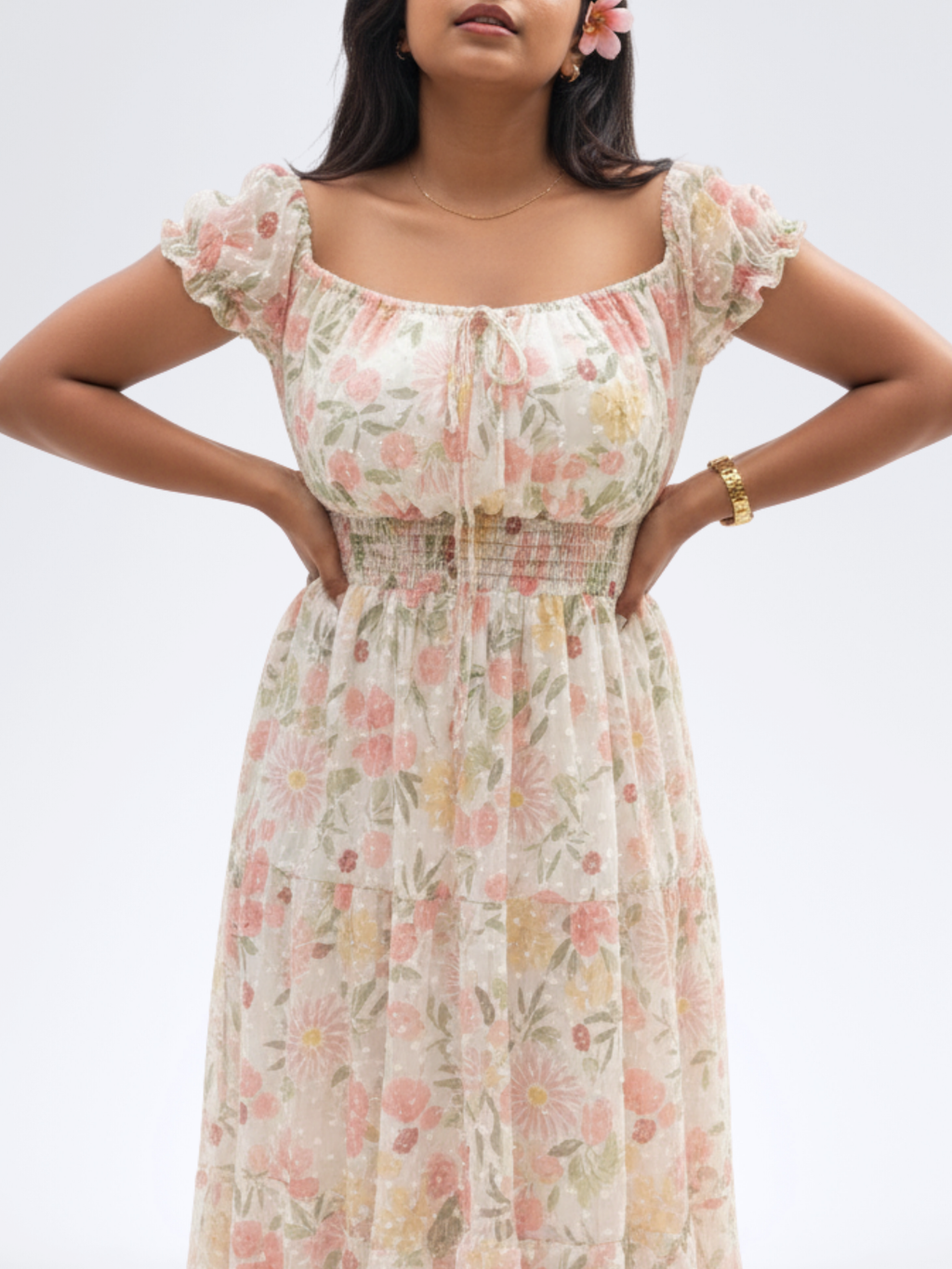 INTAFLORA DRESS WITH SHORT PUFF SLEEVES