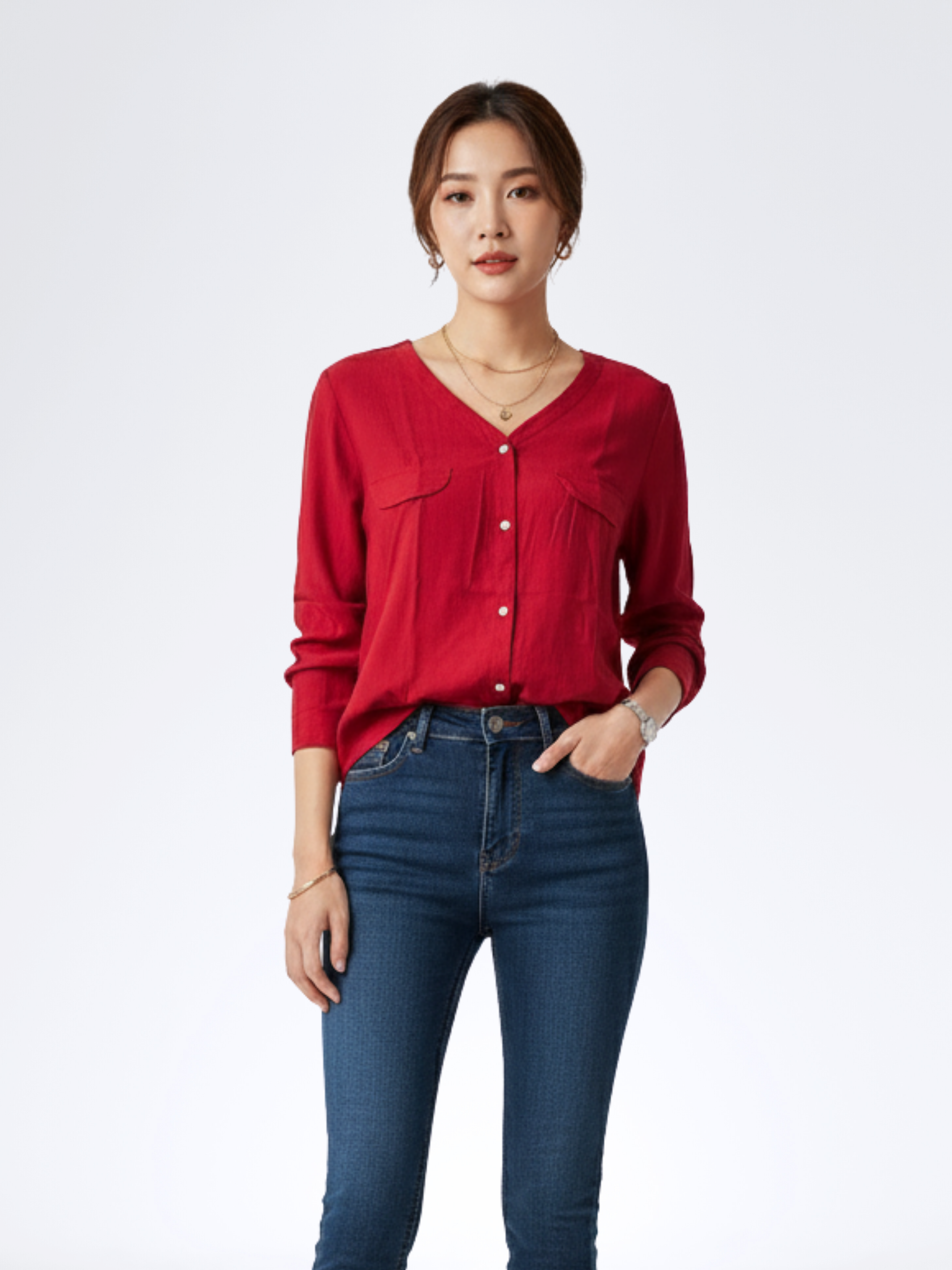 RED V NECK SHIRT