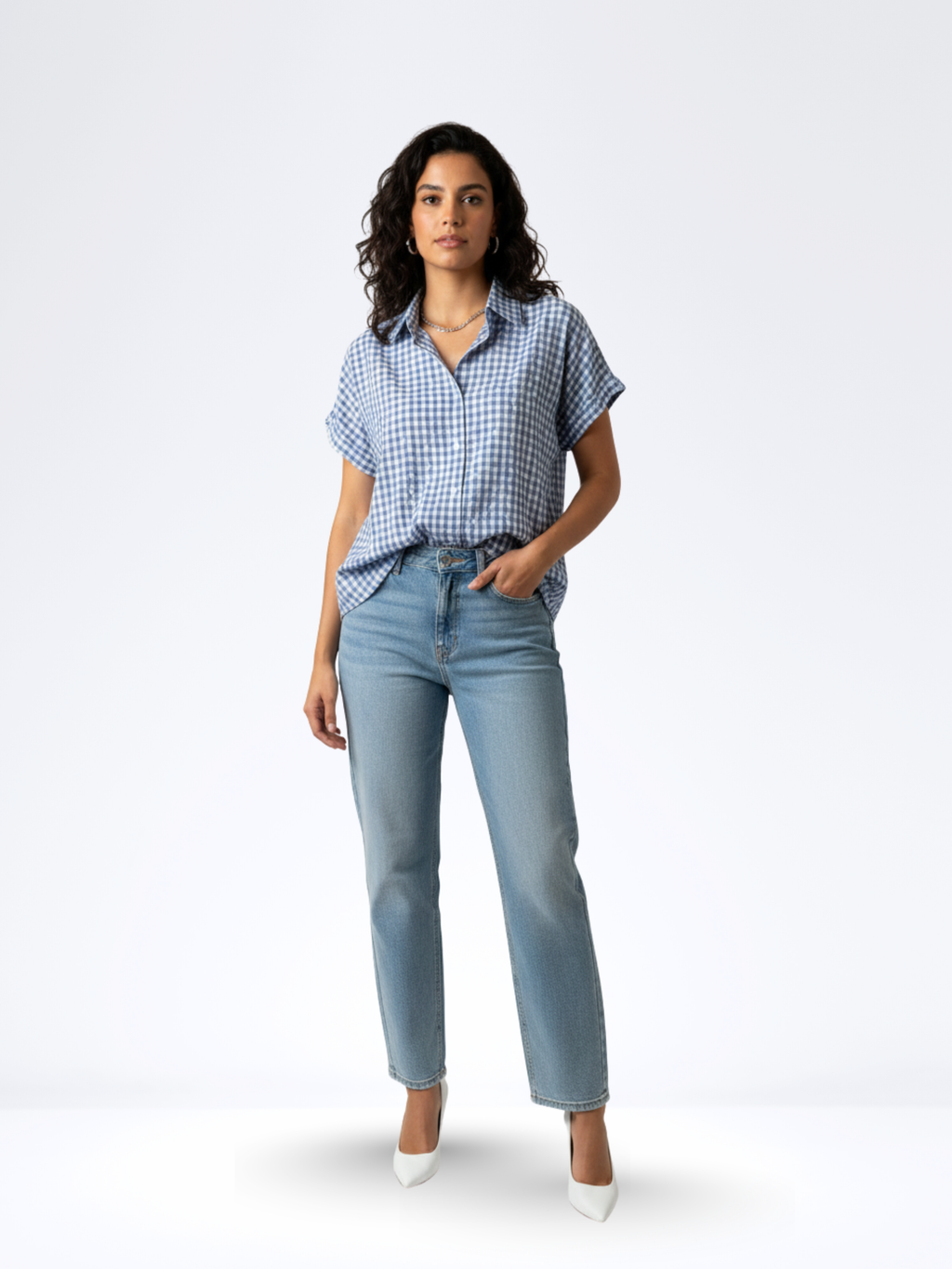BLUE HEART GRID TOP