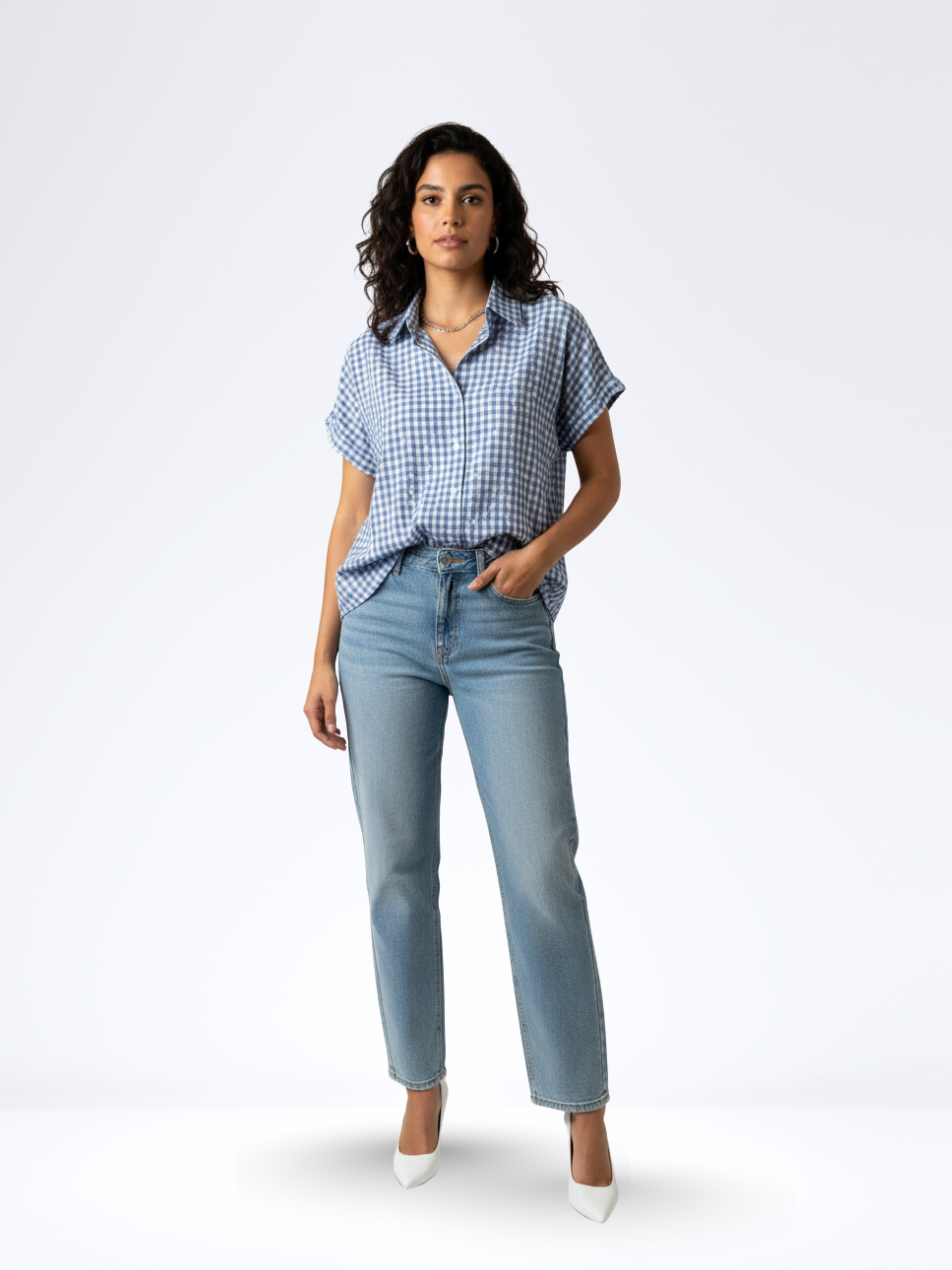 BLUE HEART GRID TOP