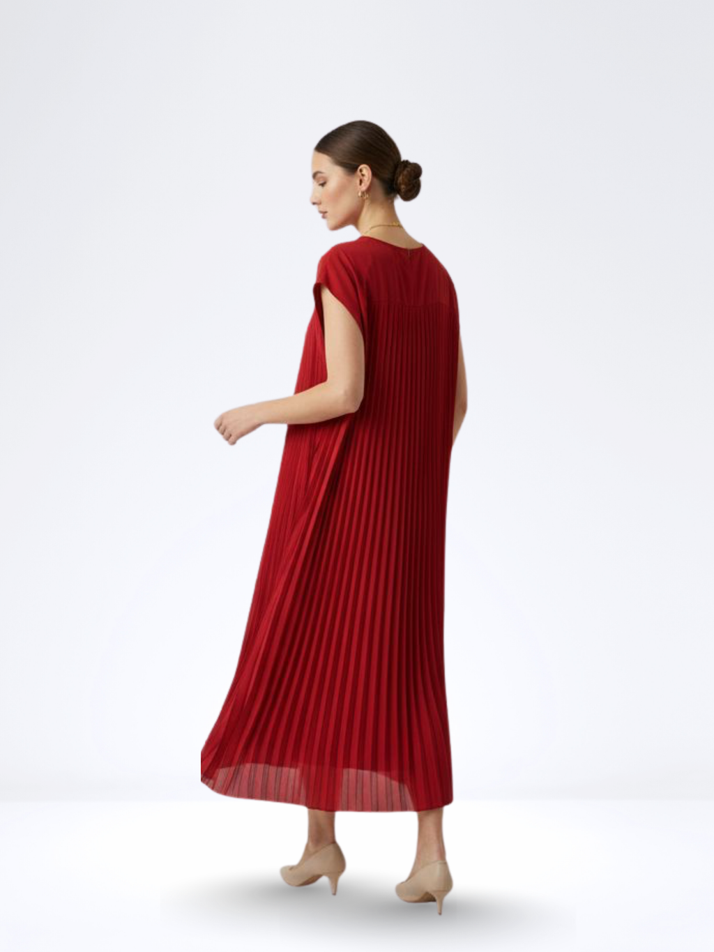 RED PLEATED MAXI DRESS
