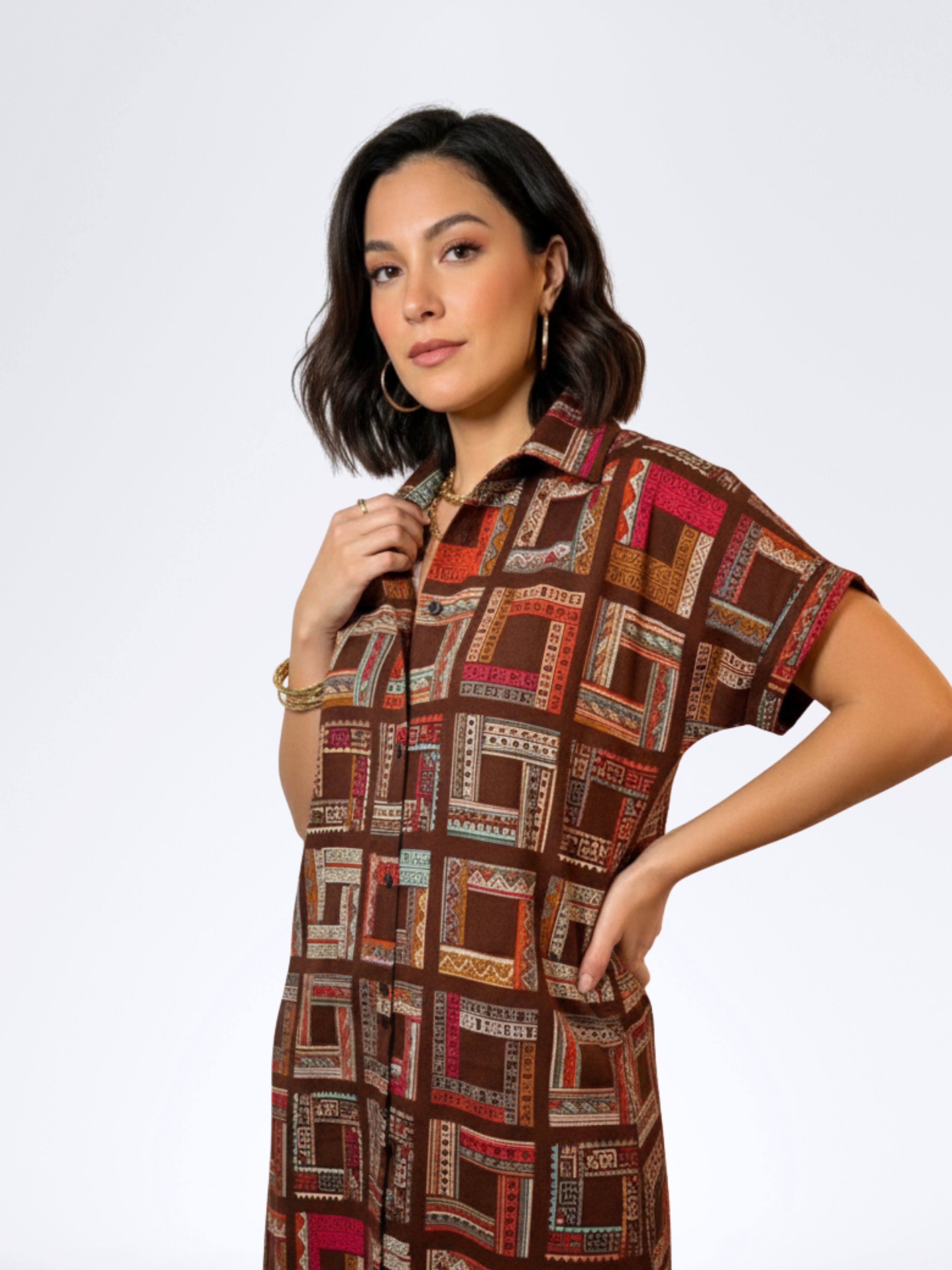 BROWN BOHO BLOCK DRESS