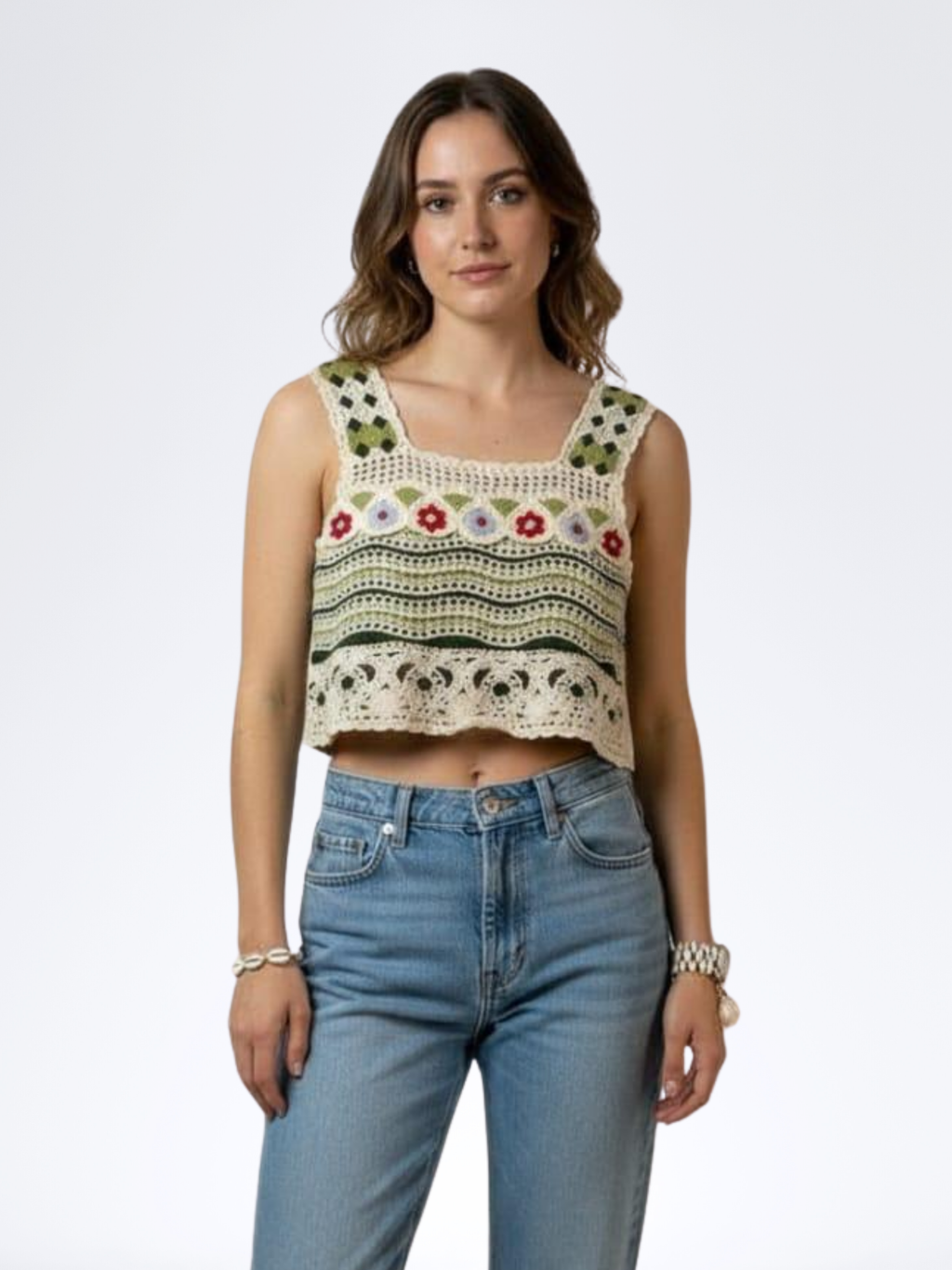 DARK GREEN CROCHET CROP TOP