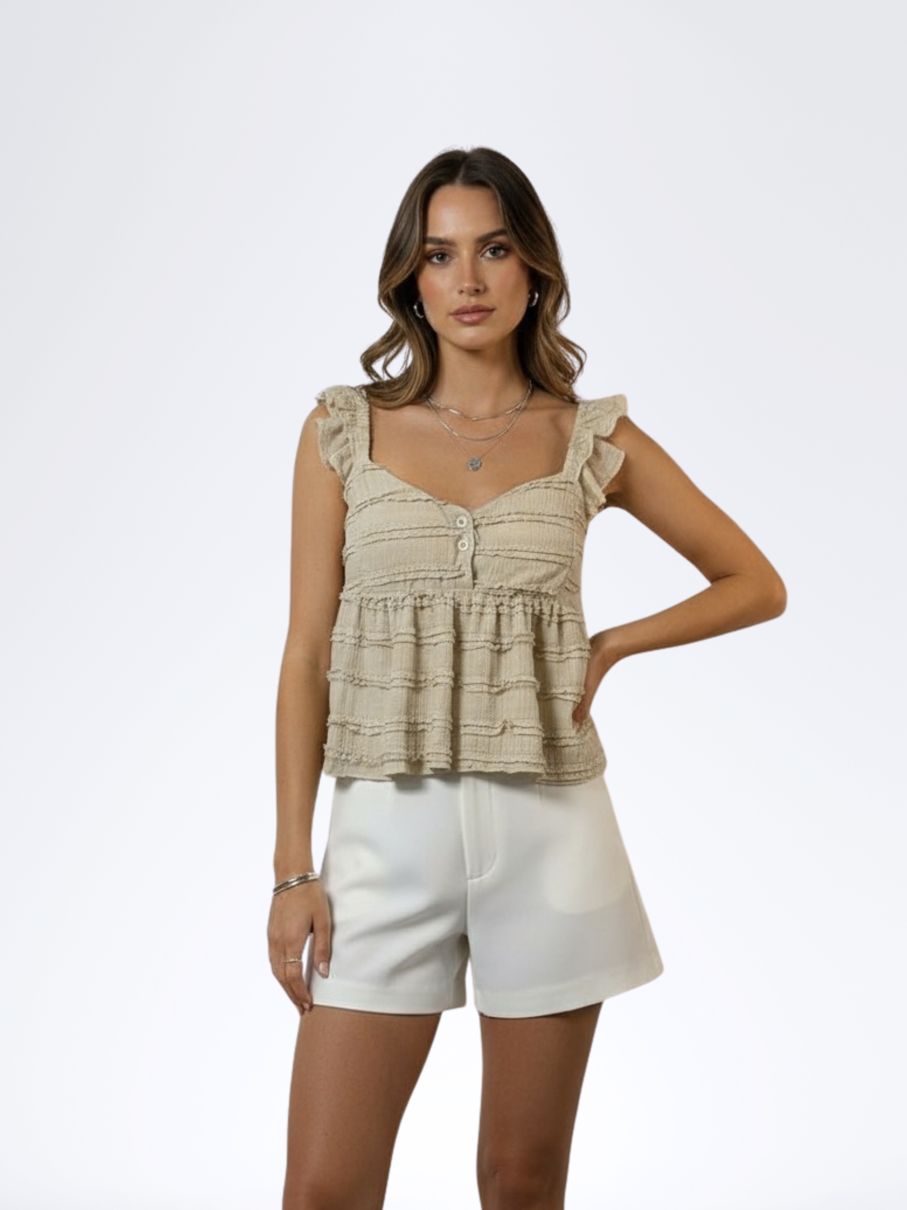 SAND SLEEVELESS RUFFLETOP