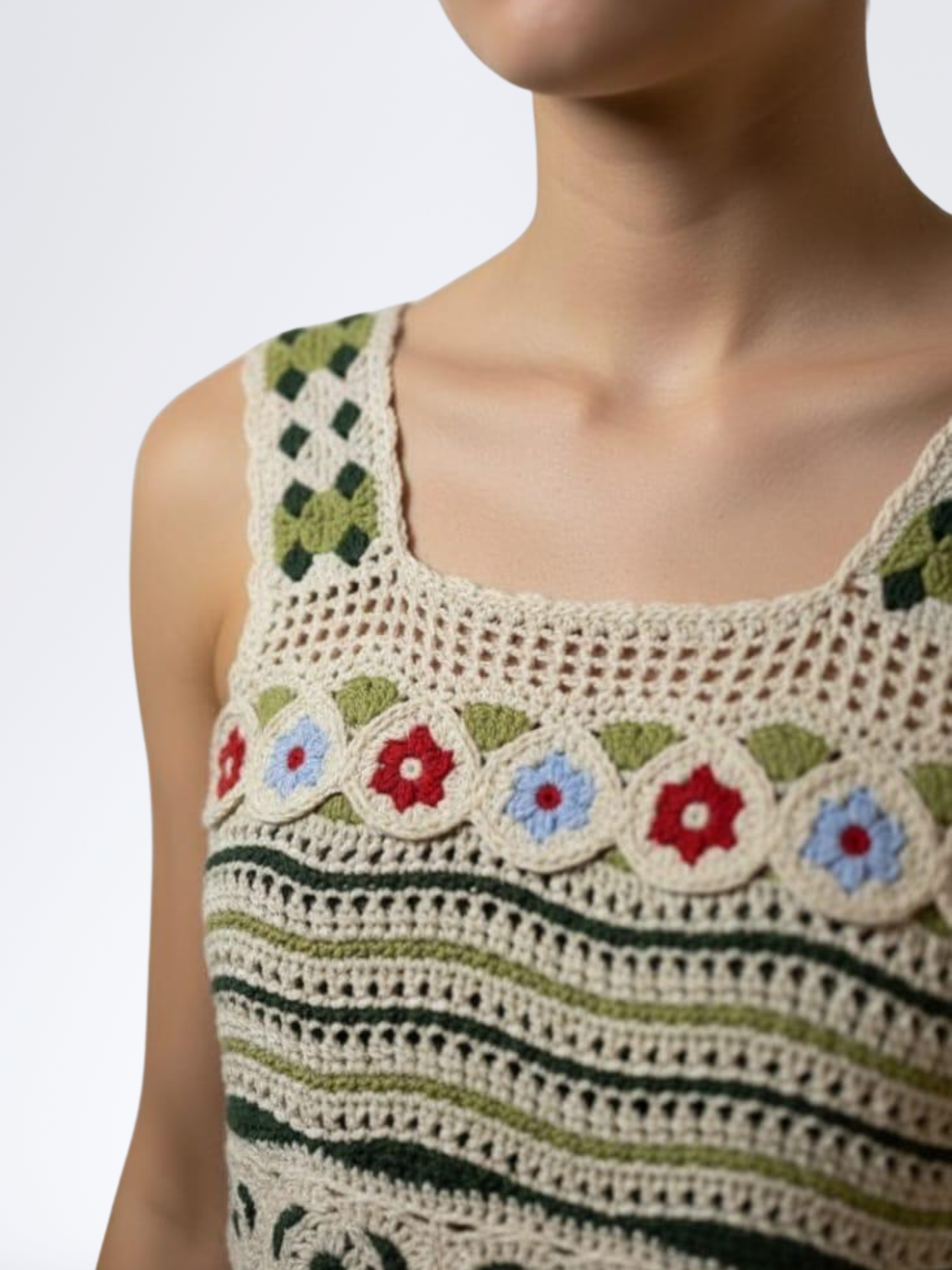 DARK GREEN CROCHET CROP TOP