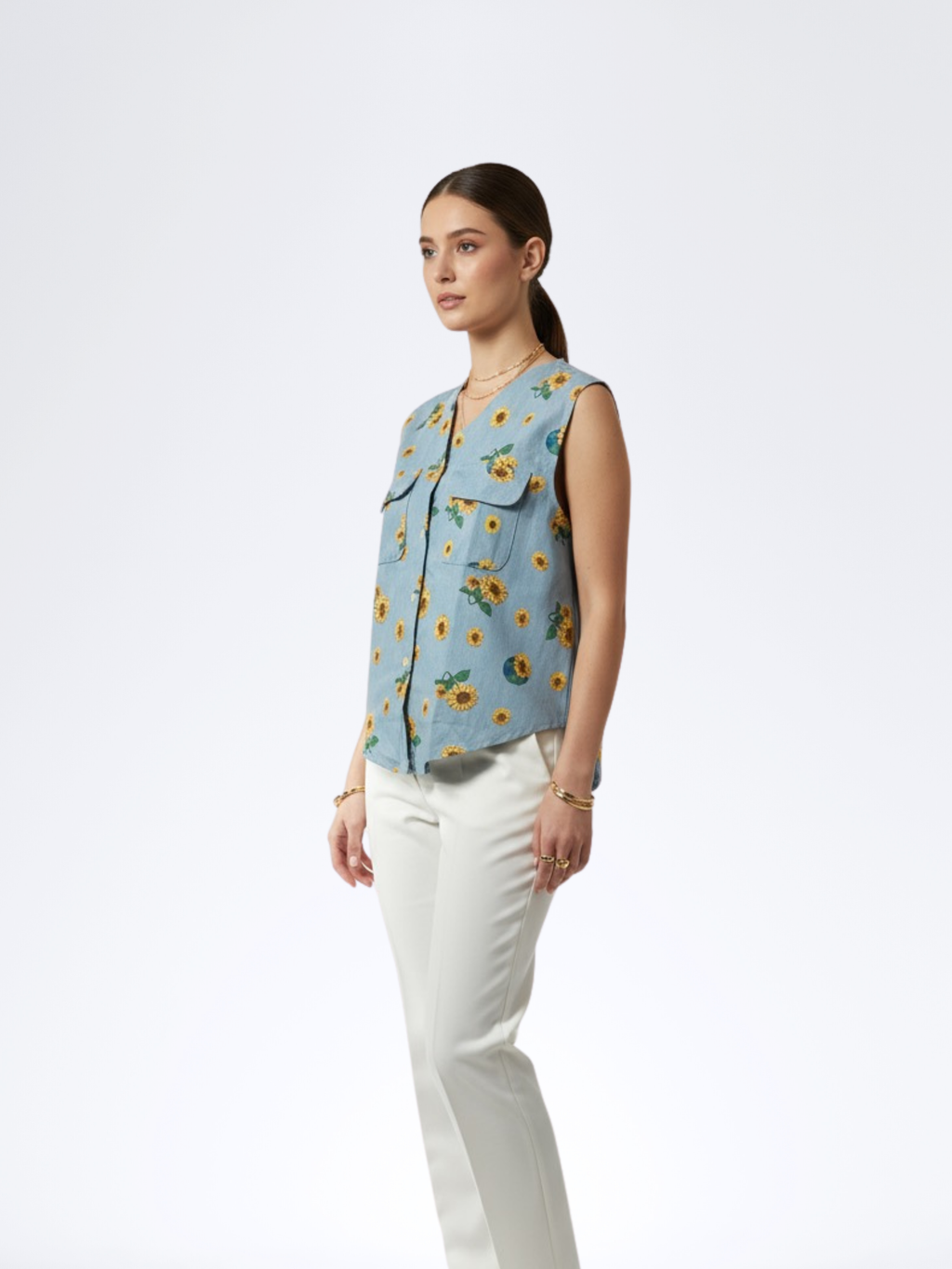 LIGHT BLUE SUNFLORA DENIM SHIRT