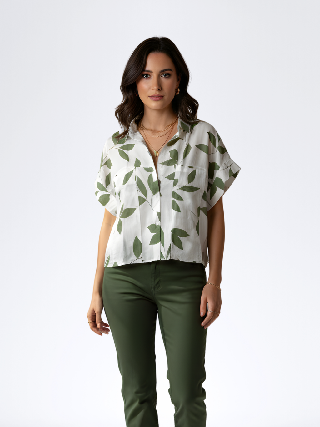 GREEN FALLING LEAVES CROPTOP
