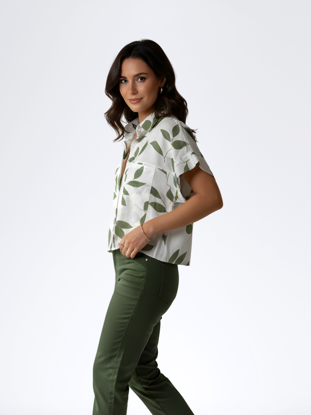 GREEN FALLING LEAVES CROPTOP